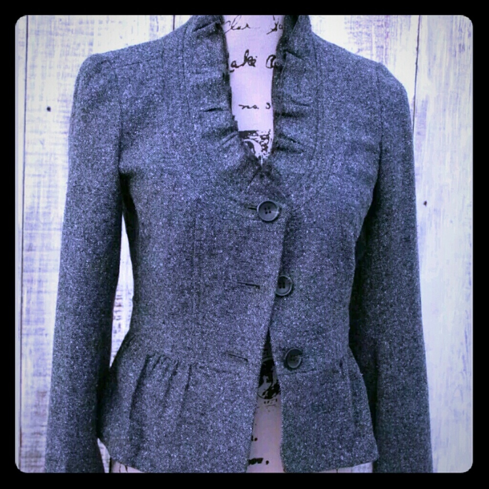 Ann Taylor The Loft ruffled dark grey blazer
